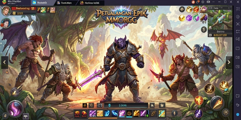 Screenshot menampilkan pertempuran epik di dunia API77.